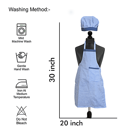 JBG Home Store Kitchen Combo Set - Apron With Front Pocket, Cotton, Check Pattern, Blue, 1 pc