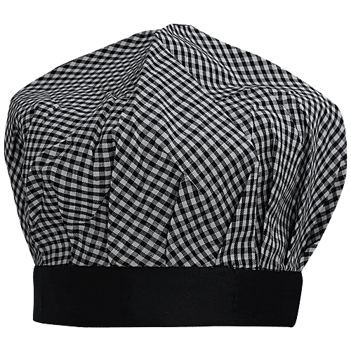 JBG Home Store Kitchen Combo Set - Apron With Front Pocket & Cap, Cotton, Check Pattern, Black, 1 pc