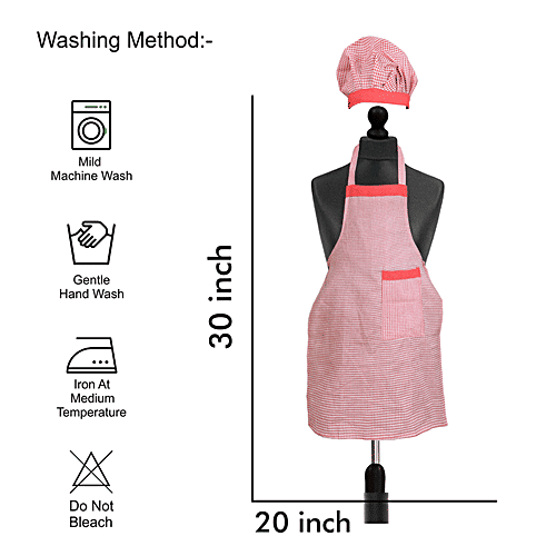 JBG Home Store Kitchen Combo Set - Apron With Front Pocket & Cap, Cotton, Check Pattern, Red, 1 pc  