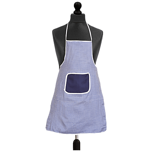 JBG Home Store Kitchen Apron - Blue, With Front Pocket, Reversible, Cotton, Waterproof, Checkered Pattern, 1 pc