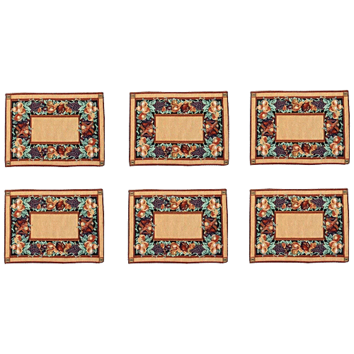 JBG Home Store Dinning Combo - Stylish Designer Jacquard Table Mats, 33 x46 cm, & Table Runner, 33 x 137 cm, Multicolour, Vegetable Design, 7 pcs
