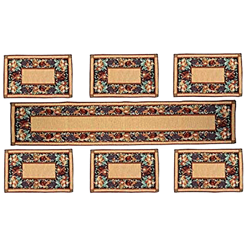 JBG Home Store Dinning Combo - Stylish Designer Jacquard Table Mats, 33 x46 cm, & Table Runner, 33 x 137 cm, Multicolour, Vegetable Design, 7 pcs