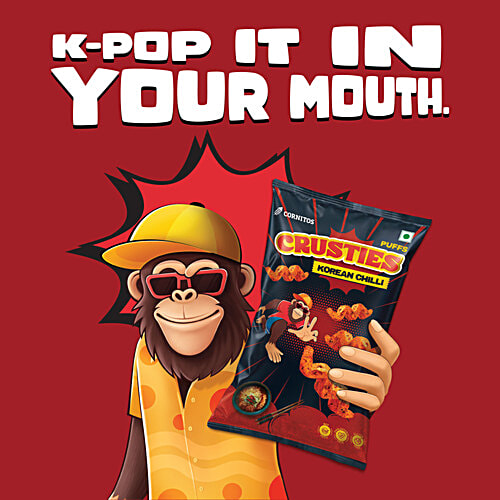 Cornitos Crusties Korean Chilli Puffs, 62 g Funky Zigzag Shape
Zappy Curry Flavour
Savoury and Crunchy