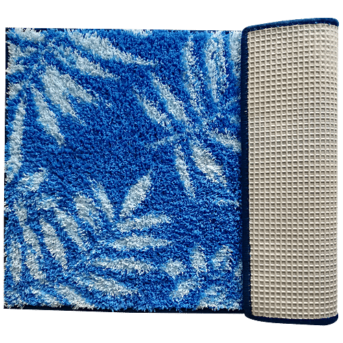 Athom Living Anti Slip Bath/Door/Floor Mat - Micro Designer Blue Leaf, Soft, Strong & Durable, 1 pc  