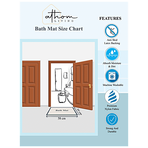 Athom Living Anti Slip Bath/Door/Floor Mat - Micro Designer Blue Leaf, Soft, Strong & Durable, 1 pc  