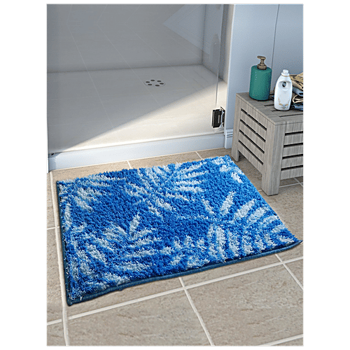 Athom Living Anti Slip Bath/Door/Floor Mat - Micro Designer Blue Leaf, Soft, Strong & Durable, 1 pc  