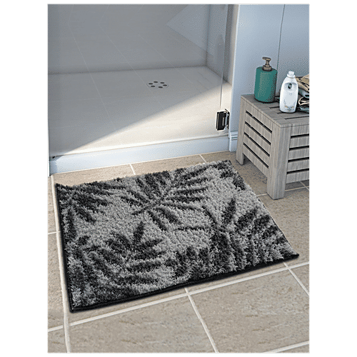 Athom Living Anti Slip Bath/Door/Floor Mat - Micro Designer Grey Leaf, Soft, Strong & Durable, 1 pc  
