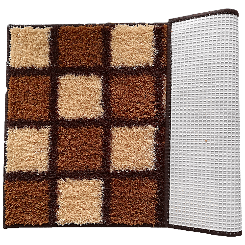 Athom Living Anti Slip Bath/Door/Floor Mat - Micro Designer Brown Blocks, Soft, Strong & Durable, 1 pc  