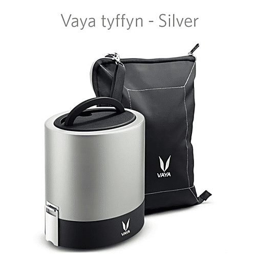 VAYA Stainless Steel Lunch/Tiffin Box - 3 Containers, With Bag Mat, Silver, 1 pc  