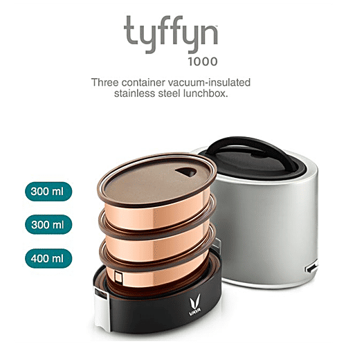 VAYA Stainless Steel Lunch/Tiffin Box - 3 Containers, With Bag Mat, Silver, 1 pc  