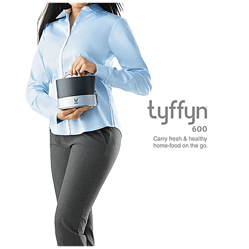 VAYA Stainless Steel Lunch/Tiffin Box - 2 Containers, With Bag Mat, Black, 1 pc  