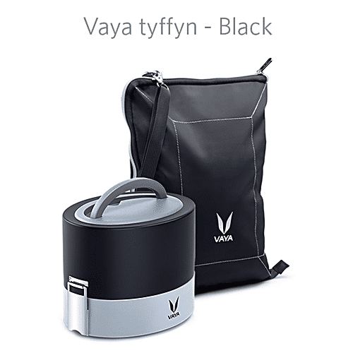 VAYA Stainless Steel Lunch/Tiffin Box - 2 Containers, With Bag Mat, Black, 1 pc  