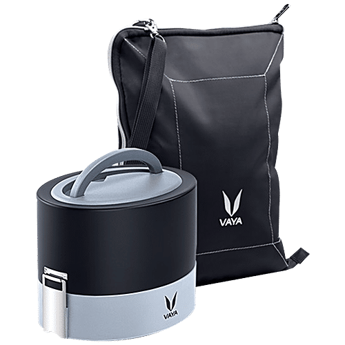 VAYA Stainless Steel Lunch/Tiffin Box - 2 Containers, With Bag Mat, Black, 1 pc  