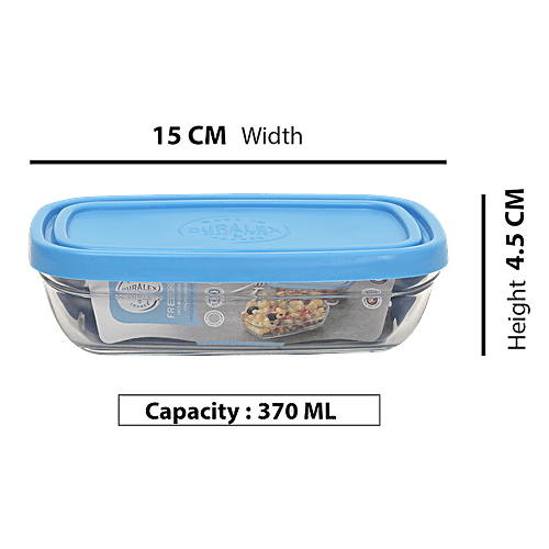 Duralex Freshbox Rectangular - With Blue Lid, Dishwasher, Microwave Safe, 9055AM/2, 370 ml (Set of 2) 