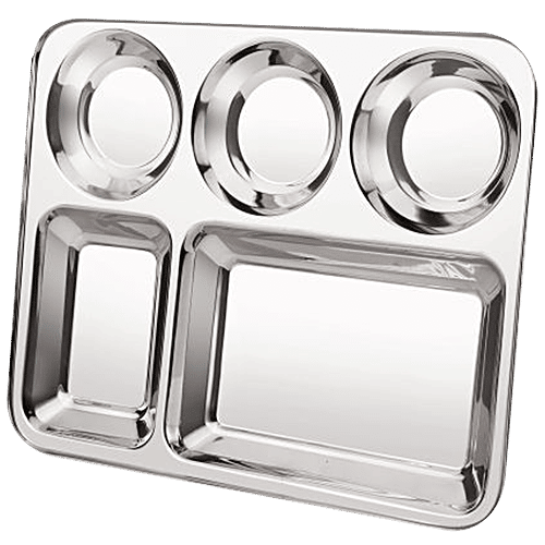 Neelam Stainless Steel 5 In 1 Compartment Plate - Rust Proof & Long Lasting, Dlx, Size No. 17, 1 pc  