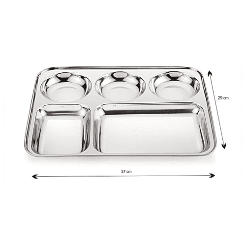 Neelam Stainless Steel 5 In 1 Compartment Plate - Rust Proof & Long Lasting, Dlx, Size No. 17, 1 pc  