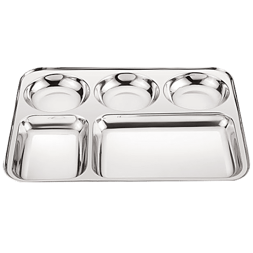 Neelam Stainless Steel 5 In 1 Compartment Plate - Rust Proof & Long Lasting, Dlx, Size No. 17, 1 pc  