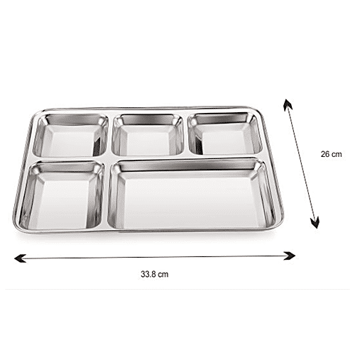 Neelam Stainless Steel 5 In 1 Compartment Plate - Rust Proof & Long Lasting, Dlx, Size No. 15, 1 pc  