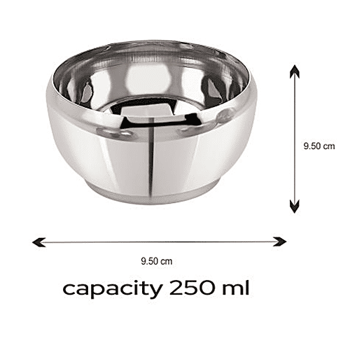 Neelam Stainless Steel Apple Vati/Bowl/Katori - Strong & Sturdy, Size No. 6, 18 g PRM, 250 ml  