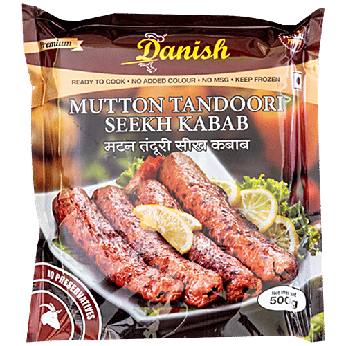 Danish Mutton Tandoori Seekh Kabab - Halal Product, No Added Colours, Ready To Cook, 500 g