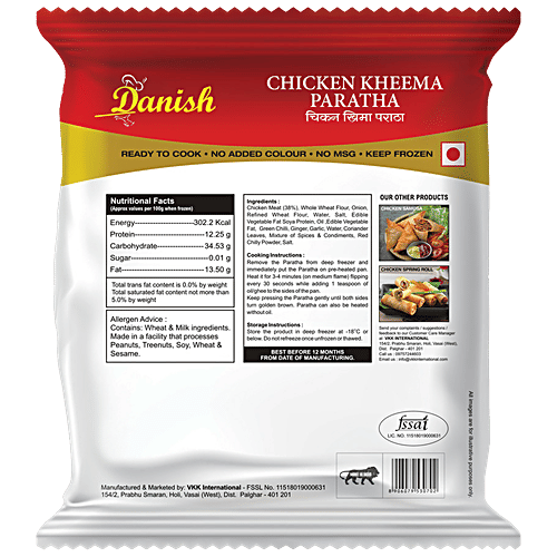 Danish Chicken Kheema Paratha - Halal Product, No Added Colours, Ready To Cook, 400 g (4 pcs)