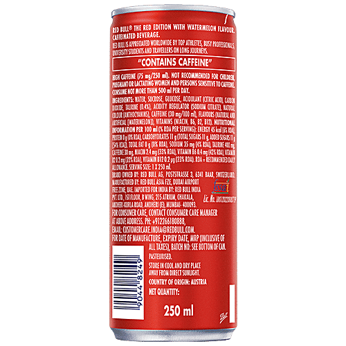 Red Bull Energy Drink - Red Edition, Caffeinated Beverage, For Body & Mind, Watermelon, 250 ml Can 