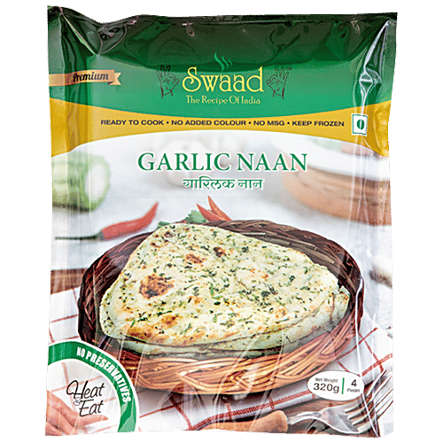 SWAAD Tandoori Garlic Naan - No Added Colours, Ready To Cook, 320 g (4 pcs) 