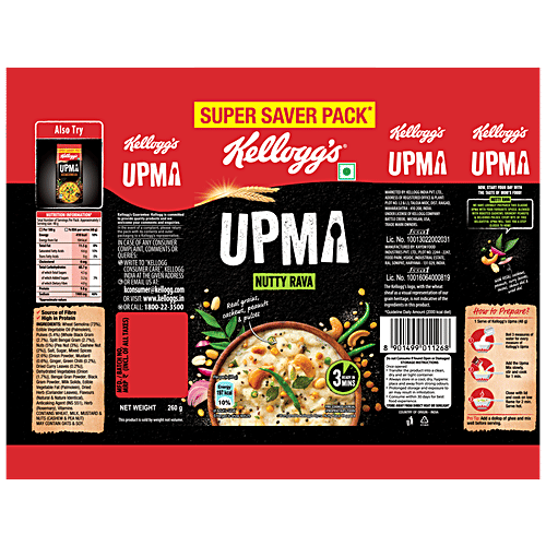 Kellogg's Upma - Nuttty Rava, Real Grains, Cashews, Peanuts & Pulses, Super Saver Pack, 260 g  