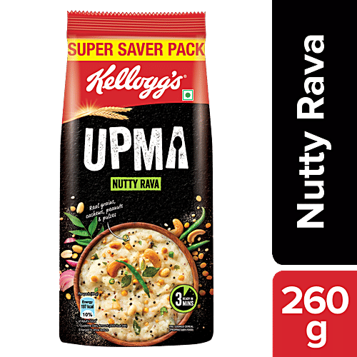 Kellogg's Upma - Nuttty Rava, Real Grains, Cashews, Peanuts & Pulses, Super Saver Pack, 260 g  