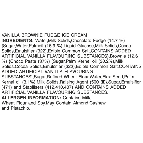 Vadilal Gourmet Ice Cream - Vanilla Brownie Fudge, Rich & Creamy Dessert, 1 L Tub 