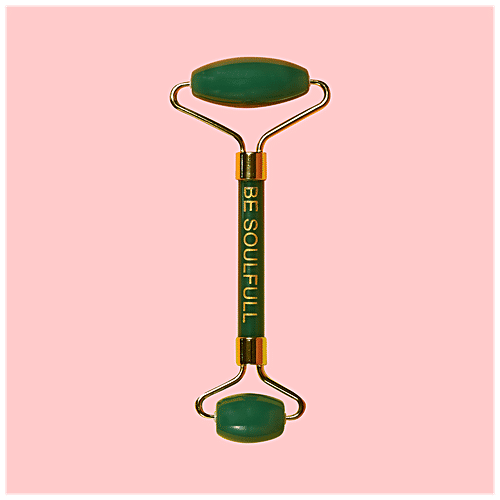 Be Soulfull Jade Face Massage Roller - With Natural Green Stone, Double Sided, Helps Reduce Wrinkles, 170 g