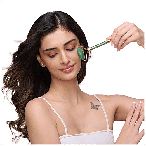 Be Soulfull Jade Face Massage Roller - With Natural Green Stone, Double Sided, Helps Reduce Wrinkles, 170 g