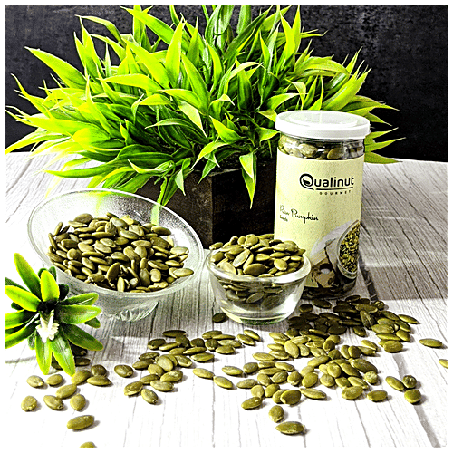 Qualinut Gourmet Raw Pumpkin Seeds - Rich Source Of Nutrients For Hair Growth, 125 g Jar