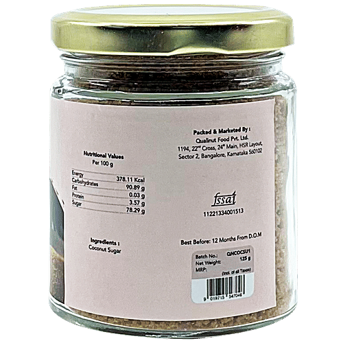 Qualinut Gourmet Coconut Sugar - Low Glycemic Index, Mineral Rich, 125 g Pouch