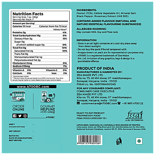 4700BC Protein Pops - Salt & Herbs, Foxnuts/Makhana, Gluten Free, Healthy Snack, 40 g Pouch 