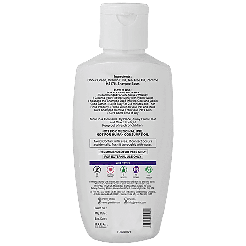Petvit Anti-Tick & Flea Shampoo - Natural Oil, Vitamin E, Tea Tree, pH Balanced, Vegan, For Dogs, Cats, 200 ml  