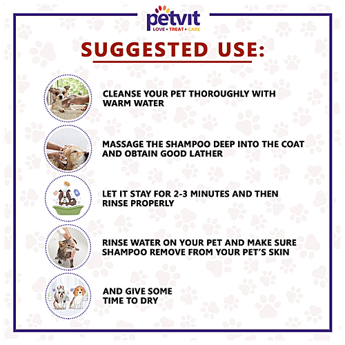 Petvit Anti-Tick & Flea Shampoo - Natural Oil, Vitamin E, Tea Tree, pH Balanced, Vegan, For Dogs, Cats, 200 ml  