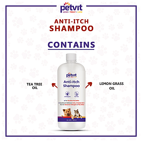 Petvit Anti Itch Shampoo - Lemongrass & Tea Tree, Reduces Skin Irritation, For Dogs, Cats, 1 L  