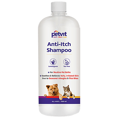 Petvit Anti Itch Shampoo - Lemongrass & Tea Tree, Reduces Skin Irritation, For Dogs, Cats, 1 L  