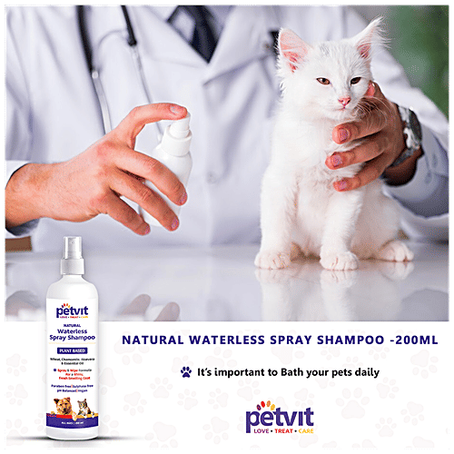 Petvit Natural Waterless Spray Shampoo - Plant Based, No Rinse Formula, For Dogs & Cats, 200 ml