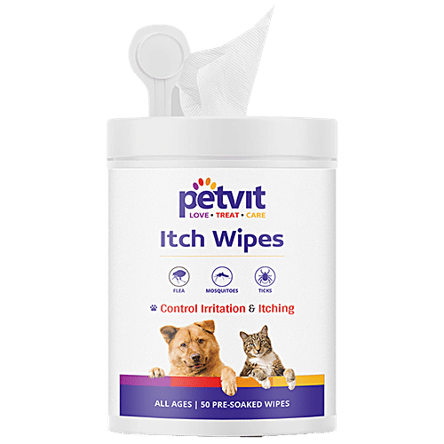 Buy Petvit Itch Wipes Aloe Vera & Neem Extract, Controls Irritation