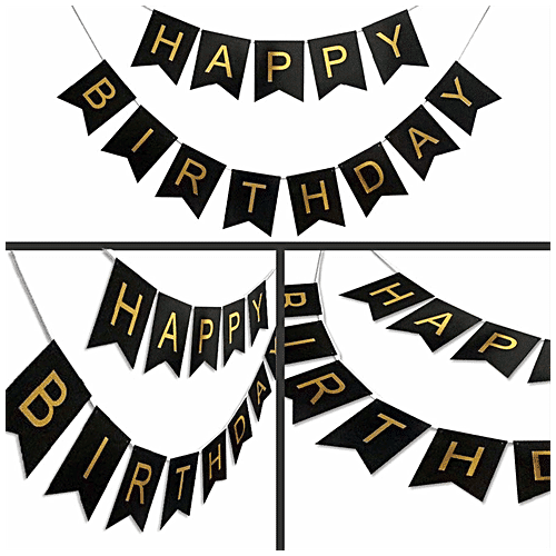 Creative Space Happy Birthday Banner - For Indoor & Outdoor Decorations, Black & Golden, 1 pc  