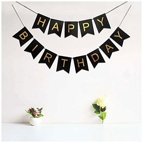 Creative Space Happy Birthday Banner - For Indoor & Outdoor Decorations, Black & Golden, 1 pc  