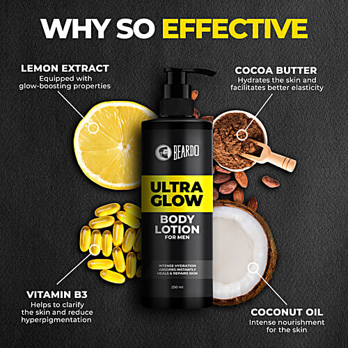 Beardo Ultraglow Body Lotion - Intense Hydration, Moisturises & Repairs Dry Skin, For Men, 250 ml  