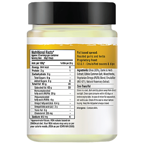 Epigamia Buttery Spread With Roasted Garlic & Herbs - Omega 3 Rich, Tangy Flavour, 250 g