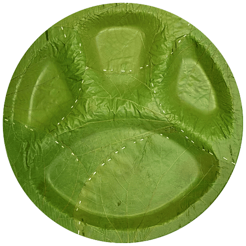 bb home Earth Natural Disposable Plates - 28.5 cms, Siali Leaf, With 4 Compartments, Round, 10 pcs  