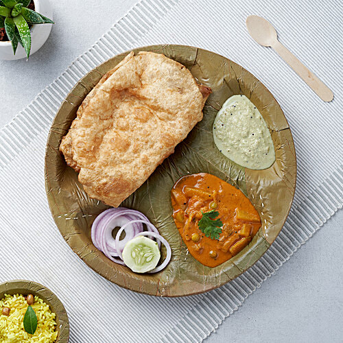 bb home Earth Natural Disposable Plates - 28.5 cms, Siali Leaf, With 4 Compartments, Round, 10 pcs  