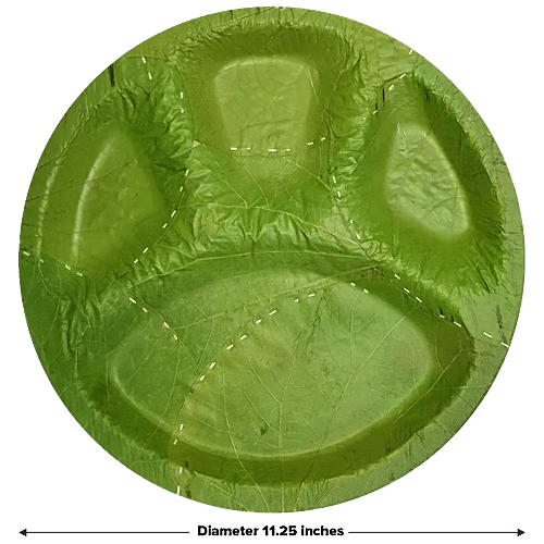 bb home Earth Natural Disposable Plates - 28.5 cms, Siali Leaf, With 4 Compartments, Round, 10 pcs  
