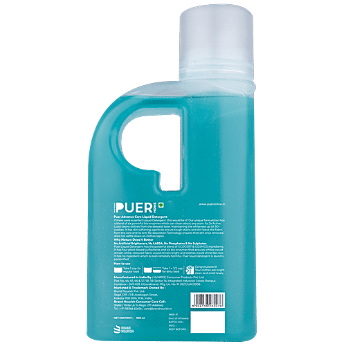 Brand Nourish's Pure Advance Care Liquid Detergent - 2X Active Power Of Bio-Enzymes, Stain Buster, Everlasting Bloom, 500 ml Bottle 