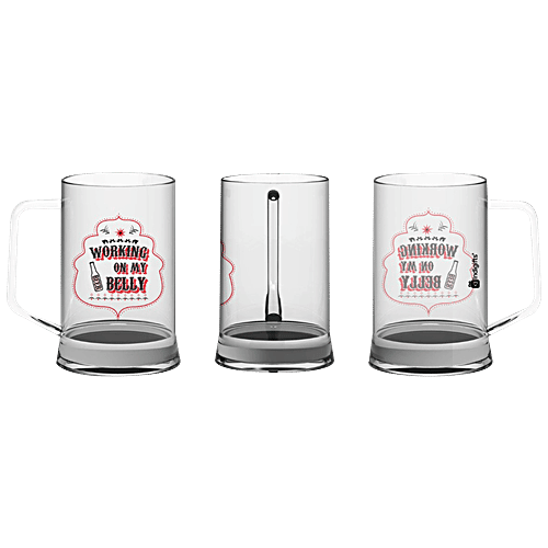 Indigifts Beer Mug - Printed Clear Glass, Multipurpose, Durable, Working On My Belly, 325 ml  